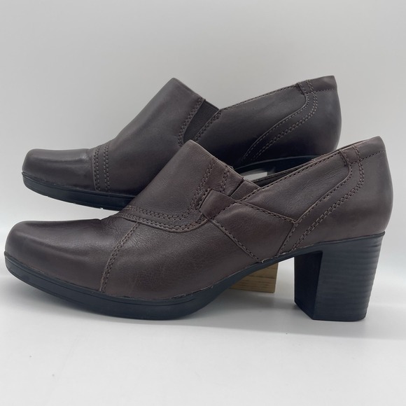 Clarks Womens 9 Shoes Brown Leather Bendables Booties Heels 62866‎ - Picture 1 of 8